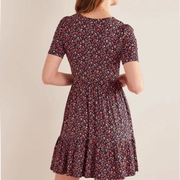 Boden Ruched Bust Jersey Mini Dress Pink Sherbet, Petal Foliage SZ 12 NWT IN PKG - Picture 3 of 7